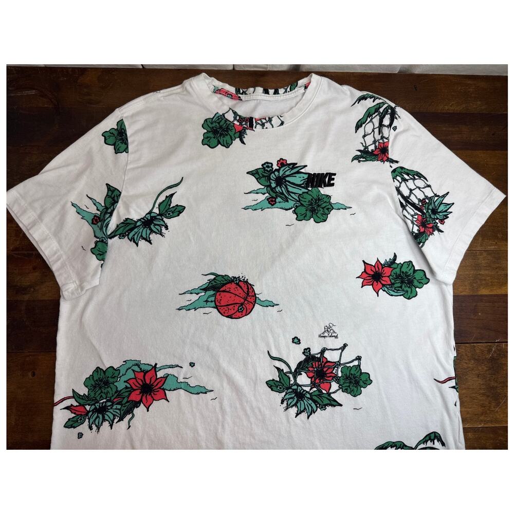 NIKE Hoops Island All-Over Floral Print Basketball T-Shirt White Men's Size XXL